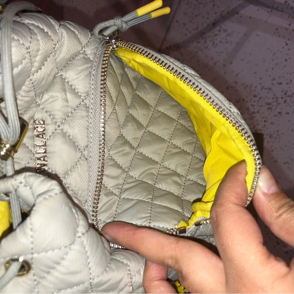 MZWALLACE Quilted Beige/gray Crossbody Bag with Yellow Accents - Picture 3 of 11